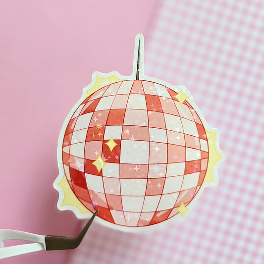 Pink Disco Ball Holographic Sticker