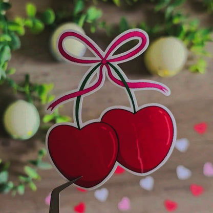 Coquette Heart Cherries Sticker