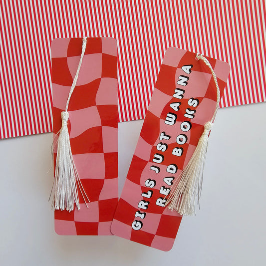 Girls just wanna read books Retro Checkered Bookmark