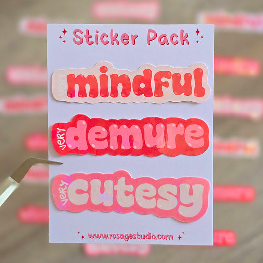 Very Mindful, Very Demure, Very Cutesy Holographic Sticker Pack